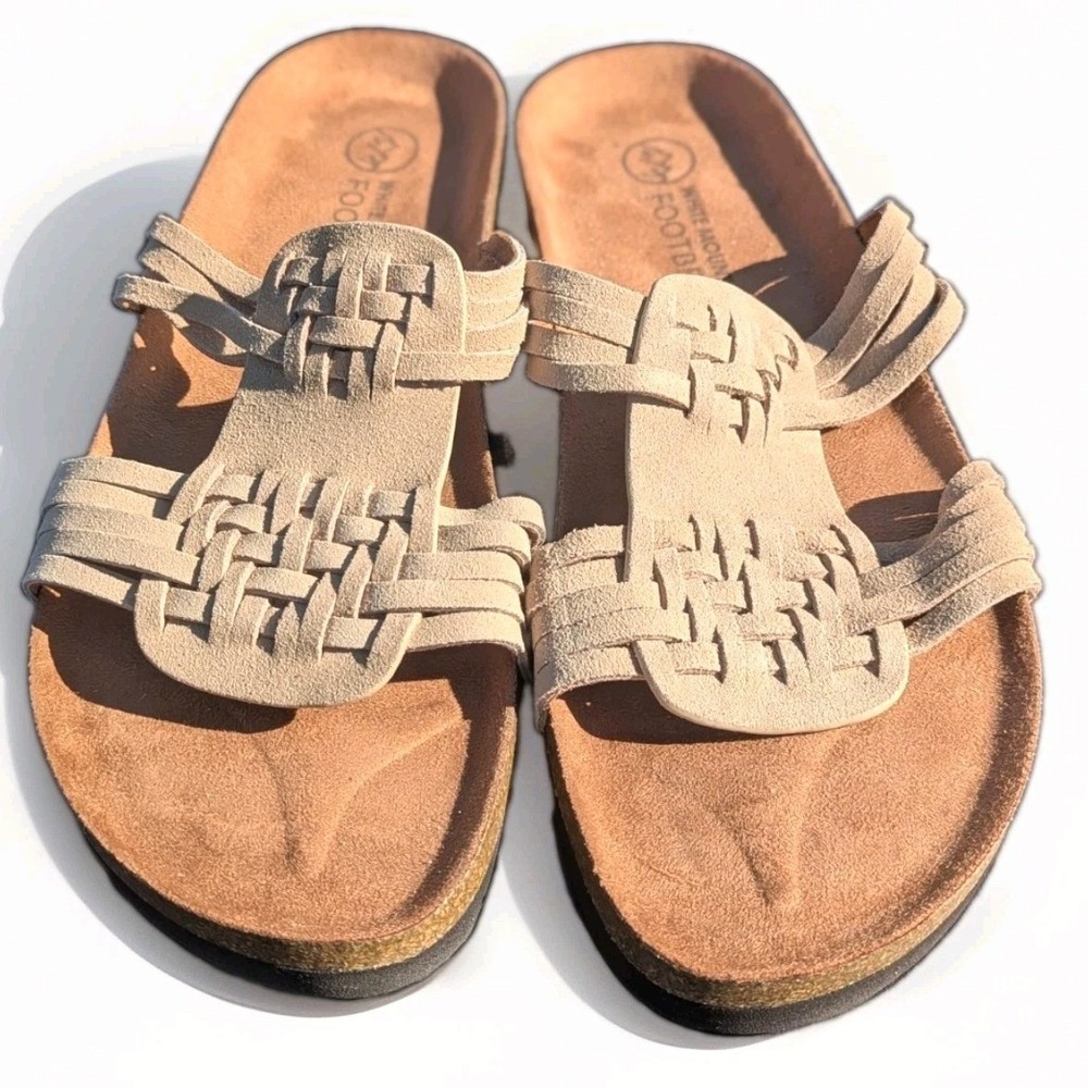 Boho Woven Suede Slide Sandals Taupe Cork Footbed White Mountain Halicore 10...